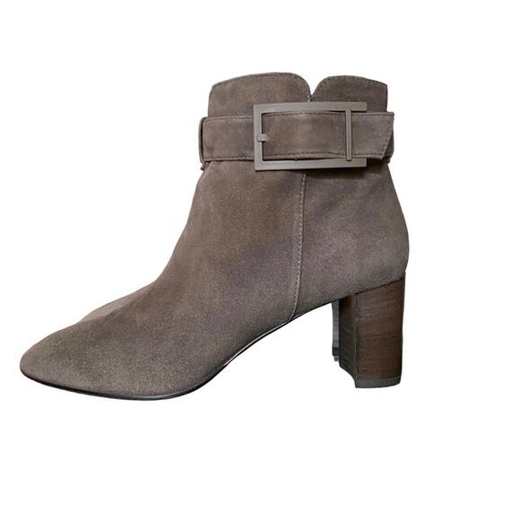 Aquatalia Vanie Brown Suede Sock Boots Sz 7.5B Block Heel Side Zip Waterproof - Picture 1 of 12